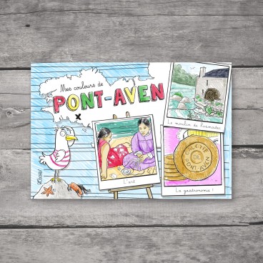 Carte postale Pont-Aven à colorier