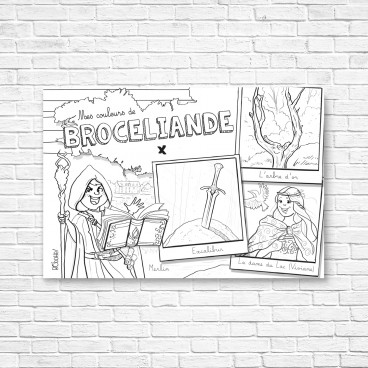 Carte postale Brocéliande à colorier pour les garçons