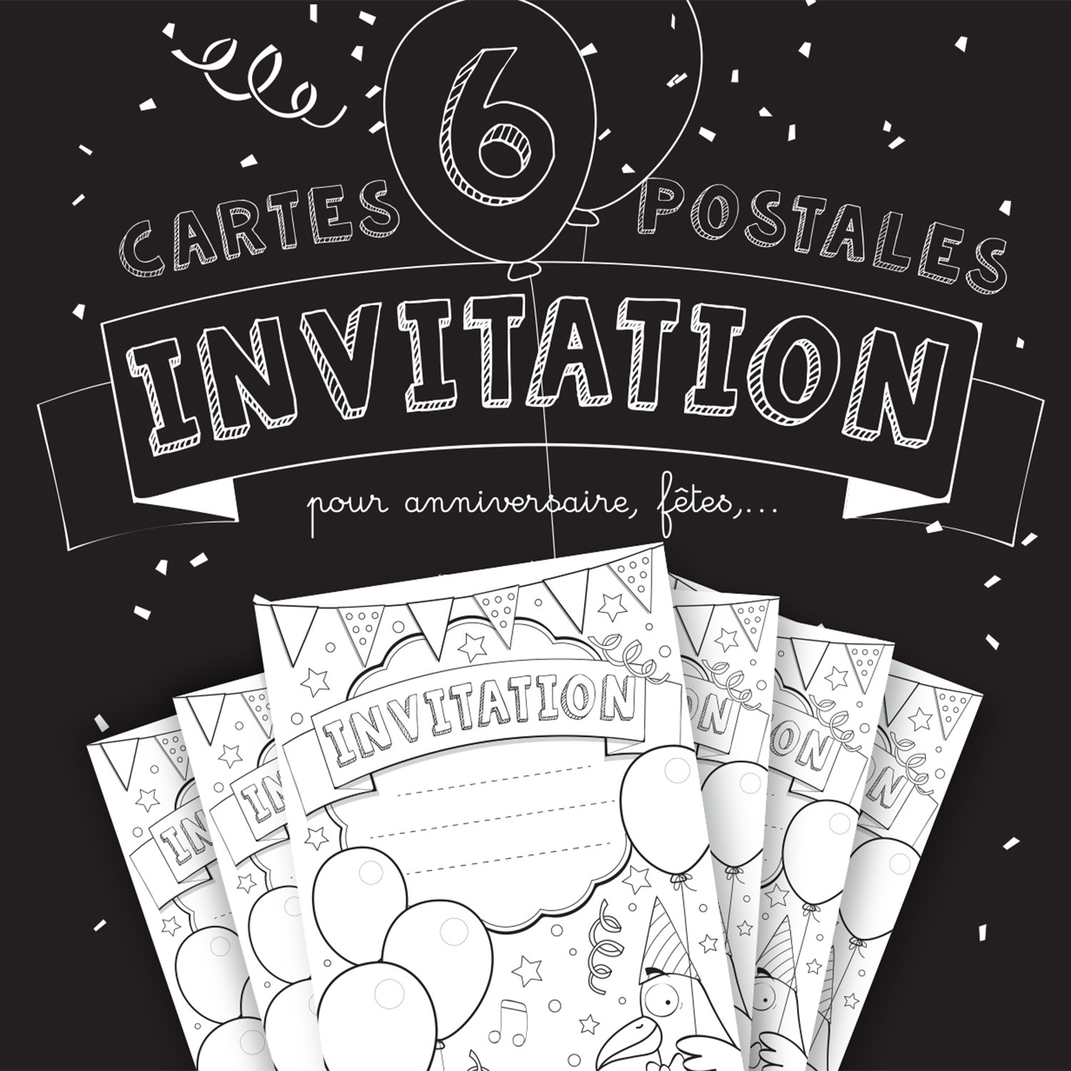 Lot 6 Invitations Anniversaire Chat + Enveloppes - Rire Et Confetti - Neuf